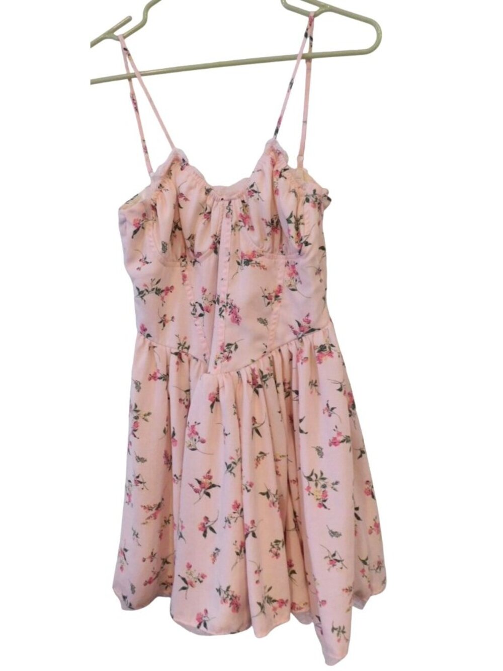 Thirty Thirty Womens Sz M Pink Floral Mini Dress Spaghetti Strap Boho Flowy